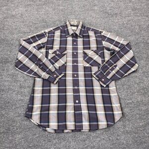Vintage Levi's Button Down Shirt Mens Medium Gray Blue Plaid Long‎ Sleeve